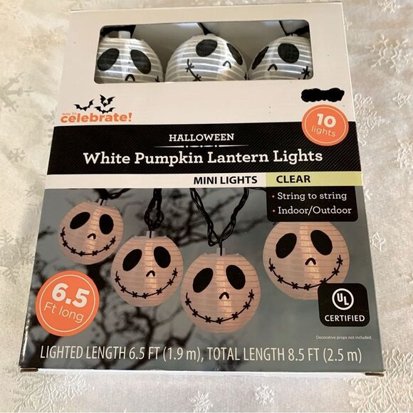 NWT Celebrate Halloween White Pumpkin Lantern String Lights Clear 6.5 ft - Picture 3 of 5